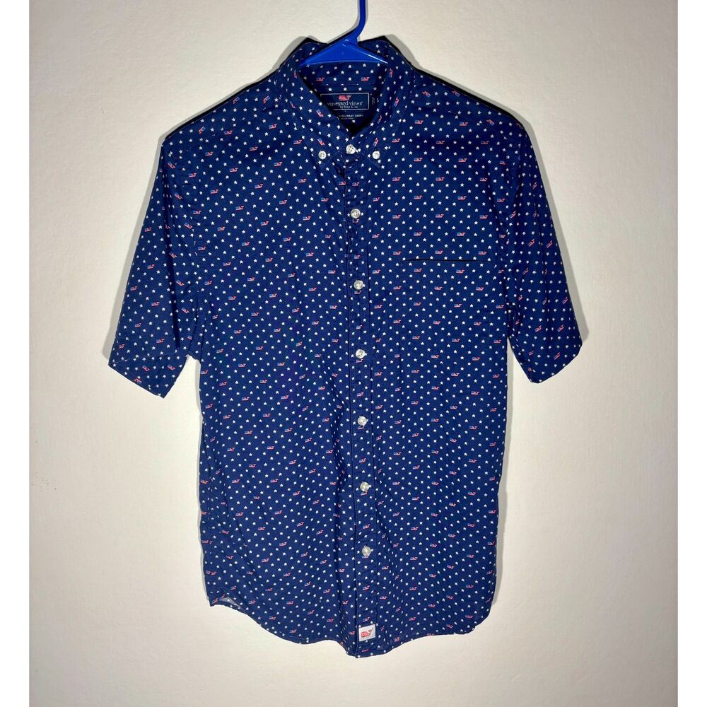 Vineyard Vines Murray Patriotic Whale & Stars Short Sleeve Shirt – Men’s [Size]
